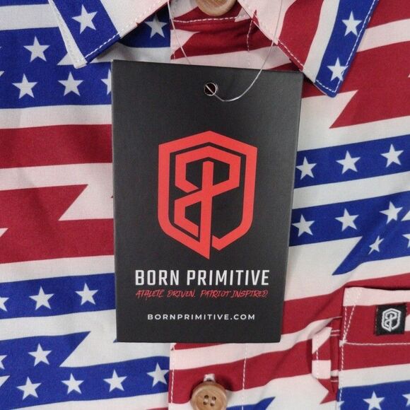 Born Primitive Shirt Mens Small Red White Blue Voyager Patriotic Flash Button Up - Picture 5 of 14